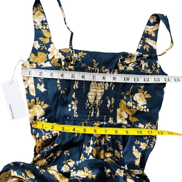 Reformation silk Floral Sleeveless Navy and Yellow NEW - Picture 7 of 8